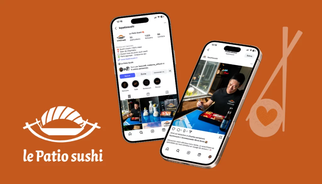 Gestion des Réseaux sociaux, shooting photo & adhésif vitrine pour le Patio Sushi à Chambéry